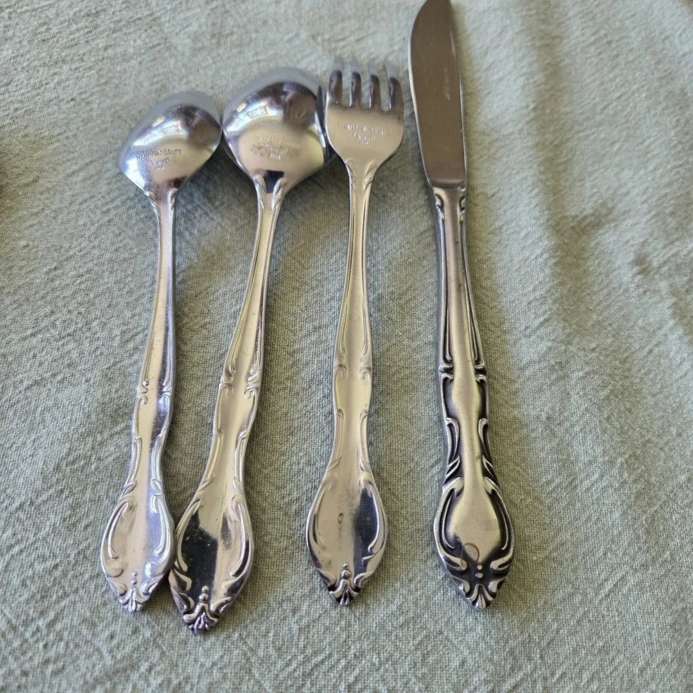Hampton Court Stainless Japan Flatware‎ Knife, Fork, Soup Spoon,spoon Lot of 4